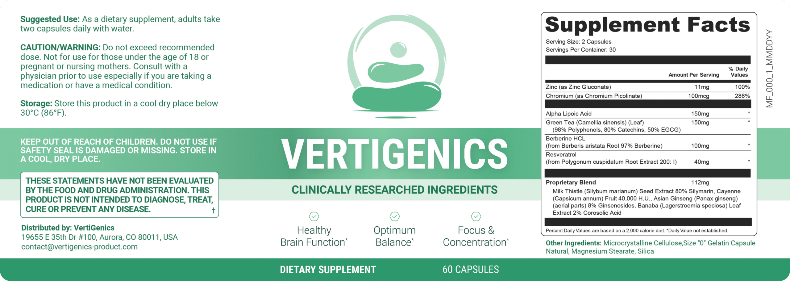 Vertigenics Review supplement label ingredients facts