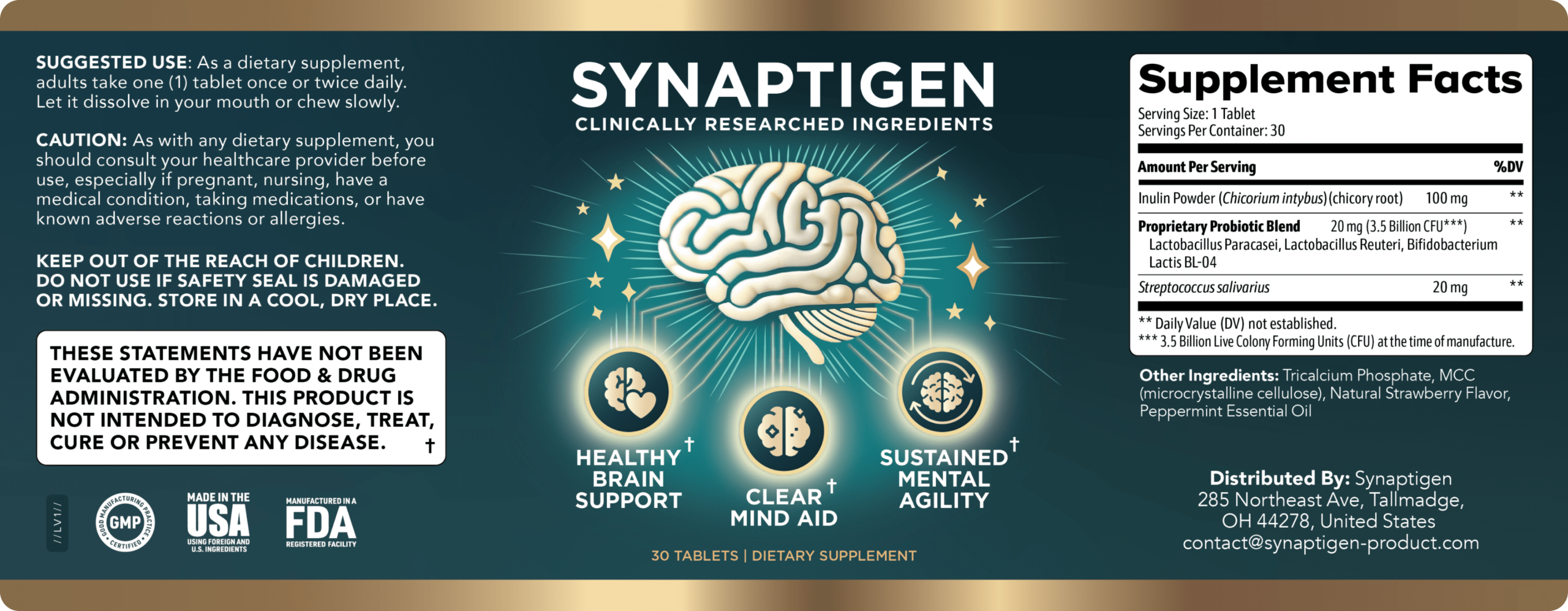 Synaptigen Review – supplement label showing ingredients and dosage