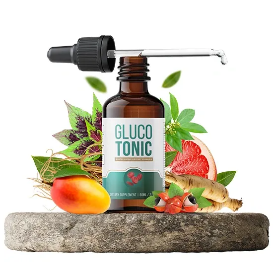 GlucoTonic Review – bottle label close-up showing natural ingredients