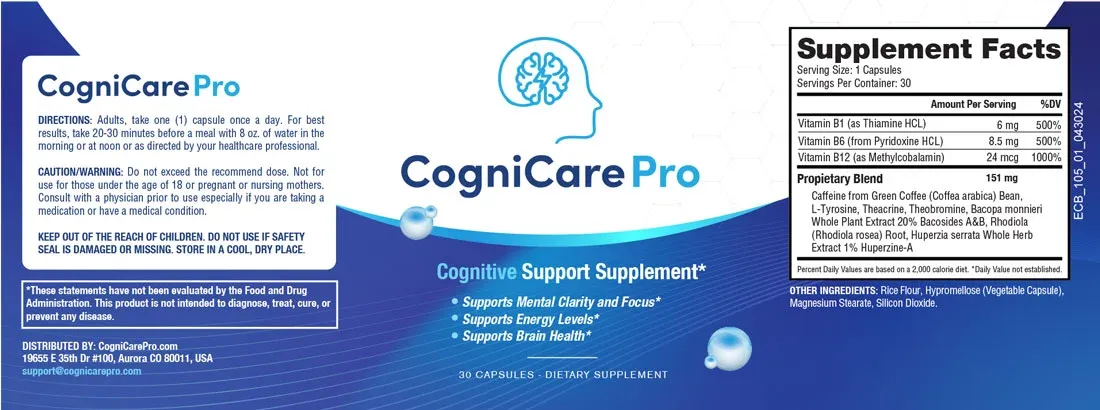 CogniCare Pro supplement facts label — ingredient transparency