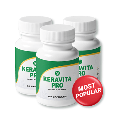 Keravita Pro Review supplement bottle and capsules on a wooden table