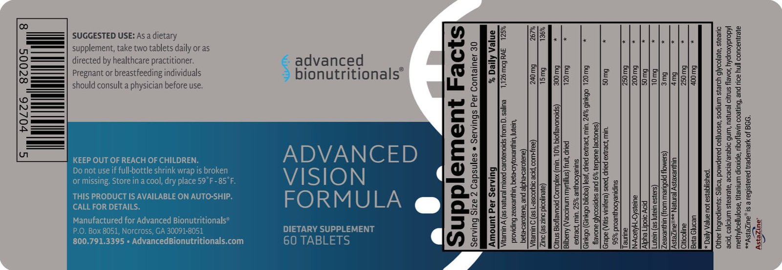 Advanced Vision Formula Review bottle label showing supplement facts