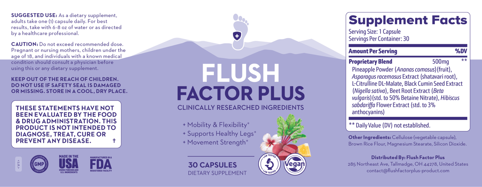 Flush Factor Plus supplement facts and ingredient label