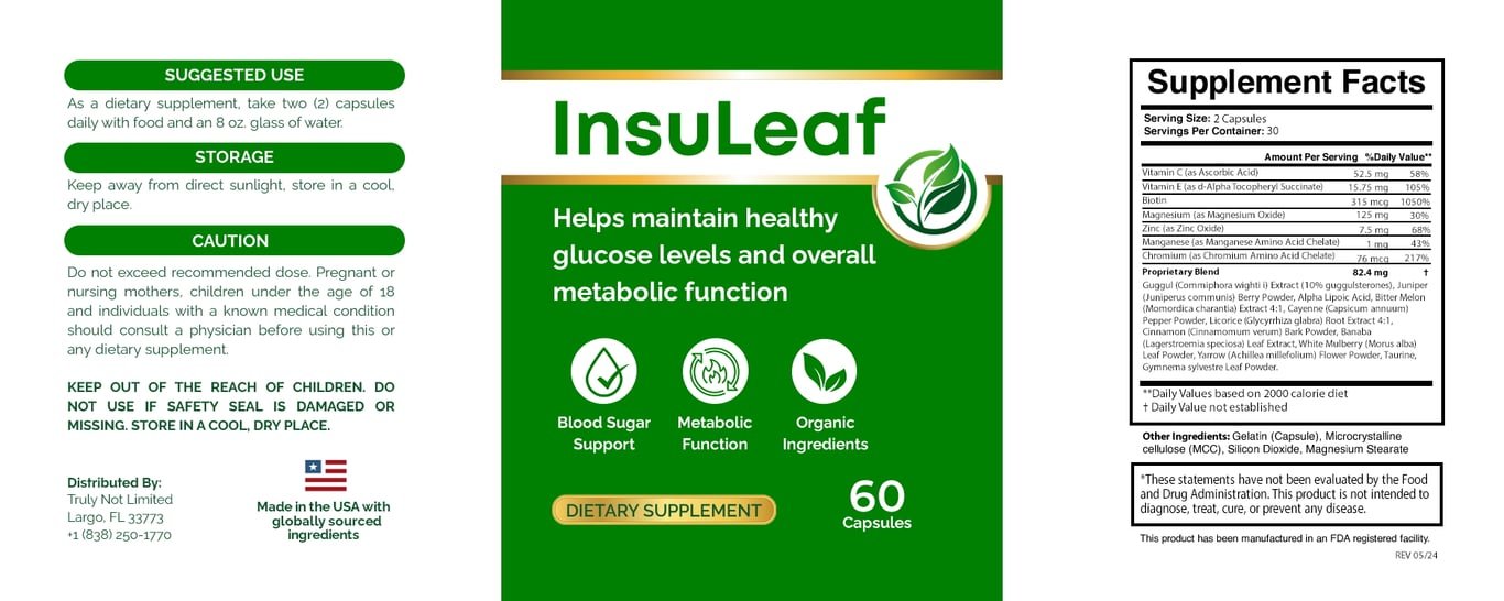 InsuLeaf bottles and bonus guides on a kitchen counter