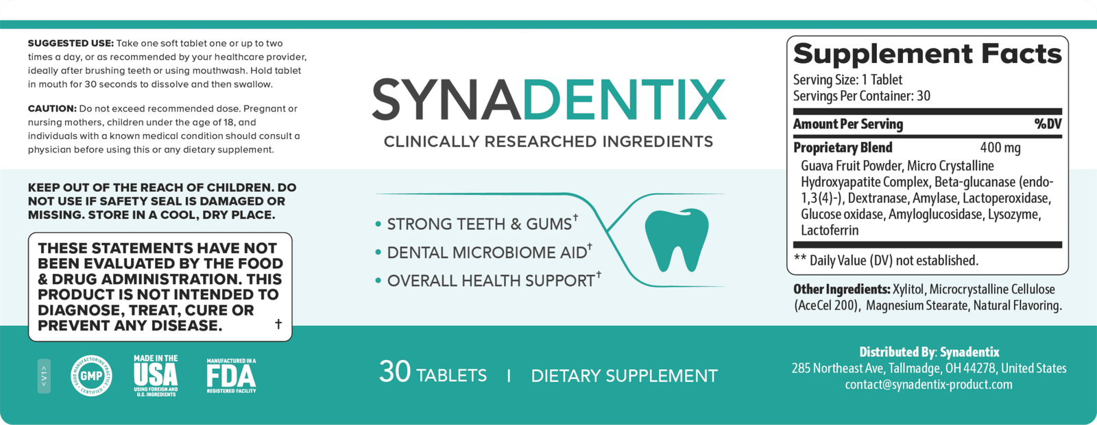 Synadentix Review – product label with ingredients