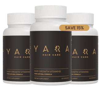 Yara hair growth vitamins ingredient label showing PABA, Fo-Ti root, and horsetail extract