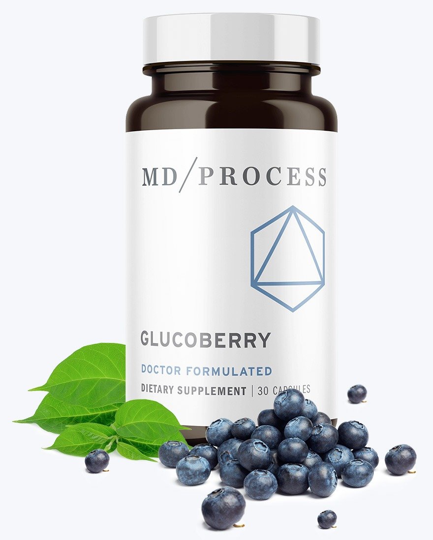 GlucoBerry bottle presentation showing the 3-step blood sugar support system