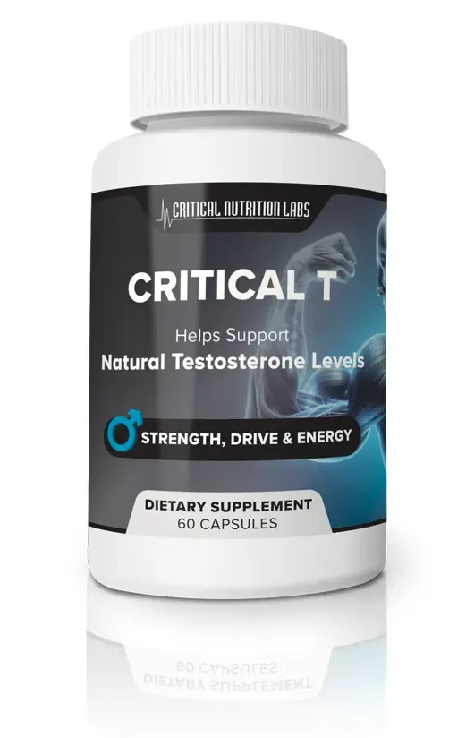 Critical T supplement bottle showing the testosterone support formula label