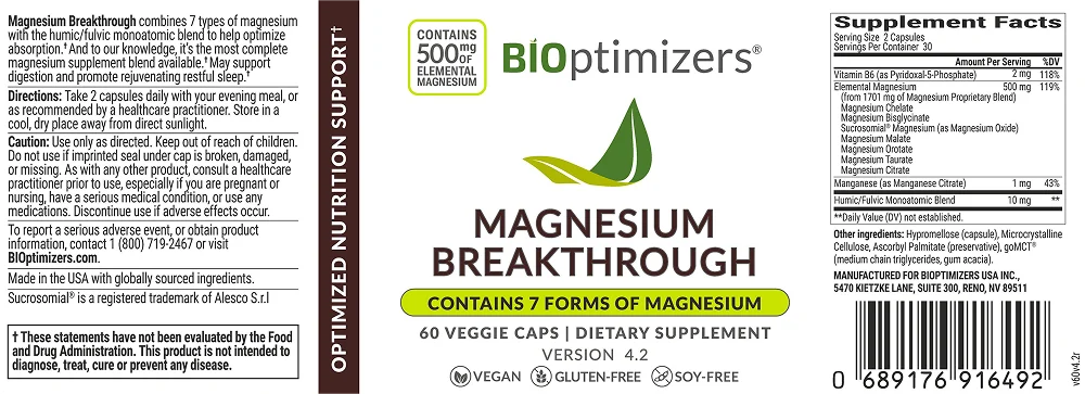Magnesium supplement facts label