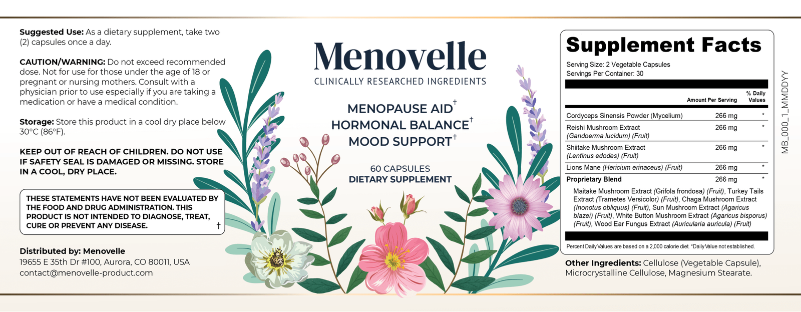 Menovelle supplement facts label with ingredients