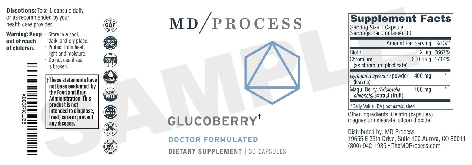 GlucoBerry label showing Maqui Berry extract and supplement facts